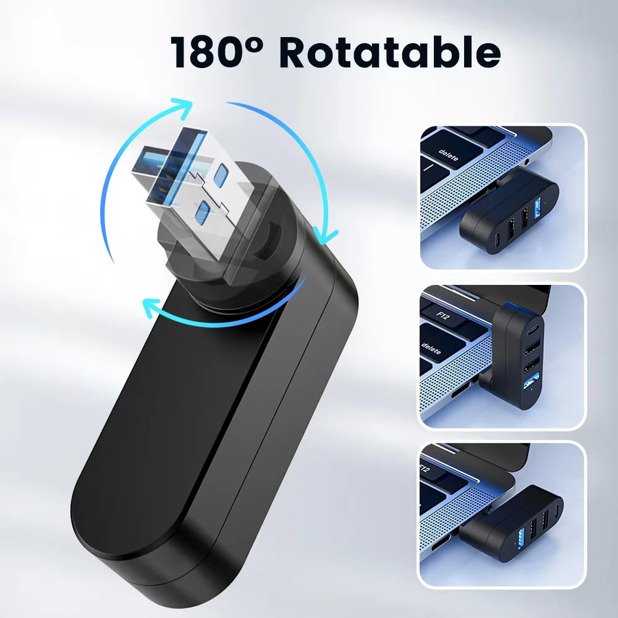 Maerknon Drehbarer USB-C Hub mit 4 Anschlüssen USB 3.0 und 2.0 für Laptop und MacBook in Schwarz und Orange - Bild 3