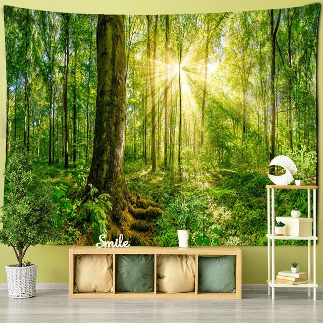 Wandteppich Super Six mit Wald- und Naturmotiv im Boho-Stil, Farbe Grün, B x H: 95 x 70 cm - Bild 1