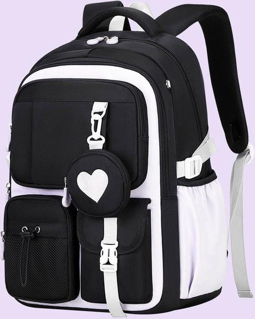 Dreiteiliges Schultaschen-Set von Fancy Style Studio mit Rucksack, Federmäppchen und Brottasche in Schwarz aus wasserdichtem Nylonstoff - Bild 1