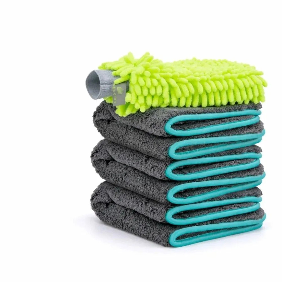 addhome Auto-Mikrofasertuch Set mit Waschhandschuh, 1200 GSM, Mehrfarbig, 3x B: 40 cm x T: 40 cm - Bild 2