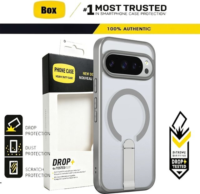 OTT-BOX Hybride stoßfeste Schutzhülle mit integriertem Ständer und Magnetfunktion für Google Pixel 11 10 9 Pro XL 10A 9A in Schwarz Transparent, kompatibel mit MagSafe-Laden - Bild 1