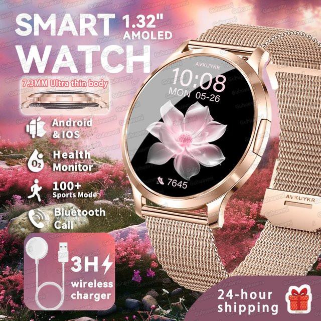 GUHUAVMI Smartwatch, Schwarz, Roségold, Milanaise, Unisex - Bild 1