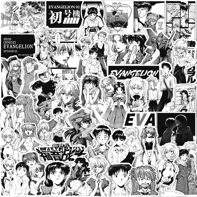 Bandai Neon Genesis Evangelion Schwarz-Weiß-Skizzen-Aufkleber, 70/75 Stück - Bild 2