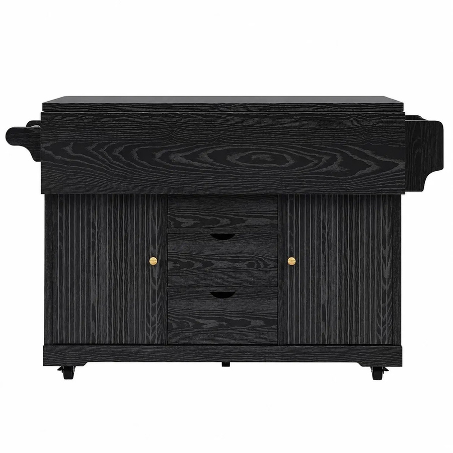 Merax Servierwagen mit Klapptisch und Schubladen in Schwarz mit Rollen, B/T/H: 95 x 50 x 80 cm - Bild 2