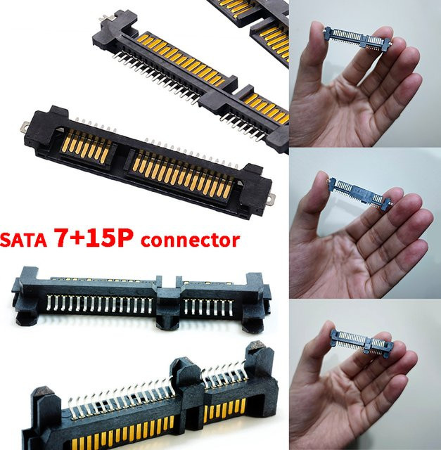 JCD SATA-Schnittstellenbuchse für SSD-Festplatten, 7+15P 22-PIN Steckeranschluss mit Einbauplatte, Schwarz - Bild 1