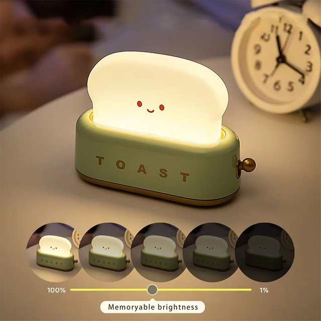 KDULIT Wiederaufladbare LED-Nachtlichtlampe in Brot-Toast-Optik, dimmbare Tischlampe für Kinderzimmer und Schlafzimmer, Farbe: Weiß/Grün, Lichtfarbe: Warmweiß - Bild 1