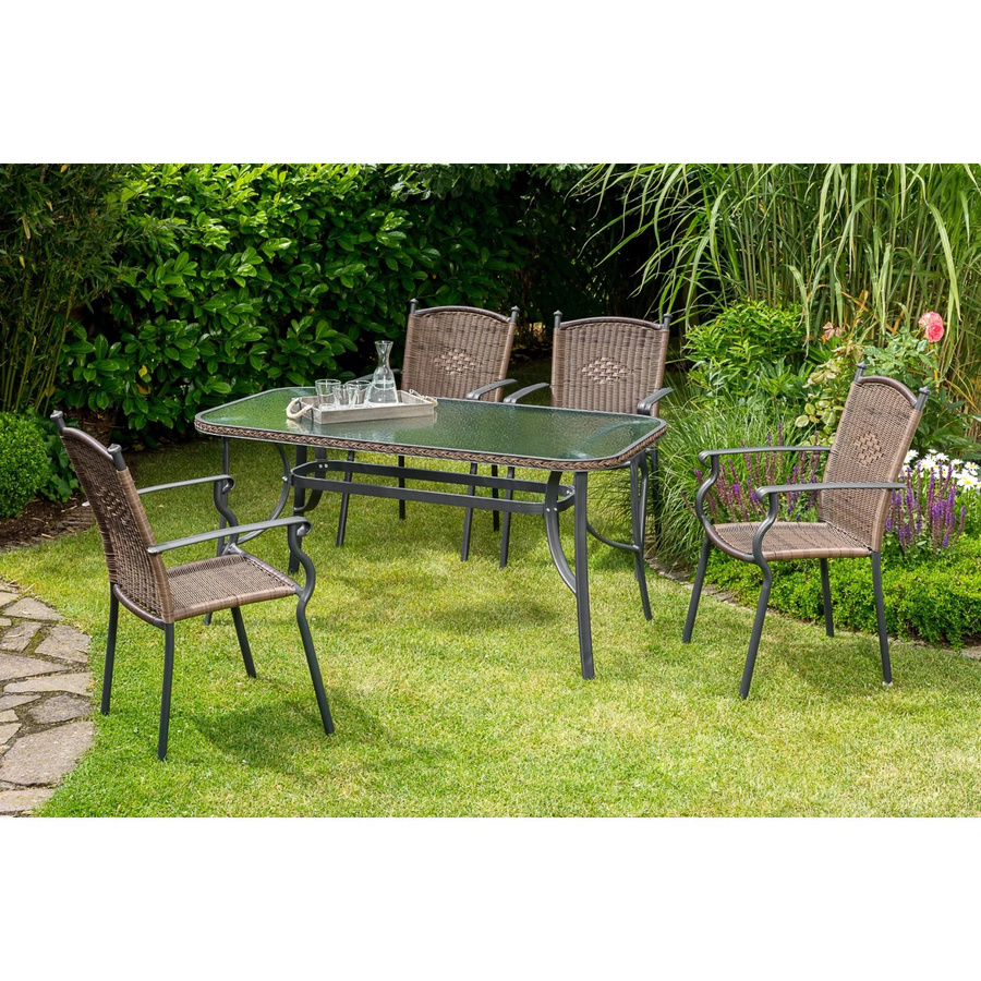 Merxx Roma Gartenmöbel-Set aus Aluminium und Kunststoffgeflecht in Grau mit Tisch und 4 Sitzplätzen, Tisch B: 150 cm, T: 80 cm, H: 72,5 cm - Bild 2