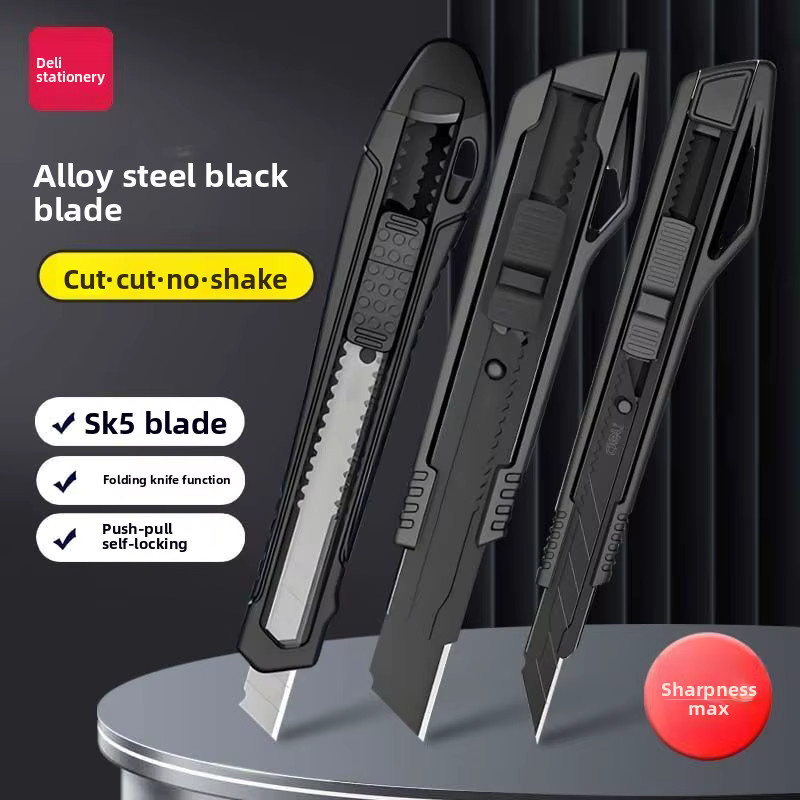 Einziehbares Universalmesser mit automatischer Verriegelung und Hochkarbon-Stahlklingen in Schwarz für 9mm Klingen - Bild 2