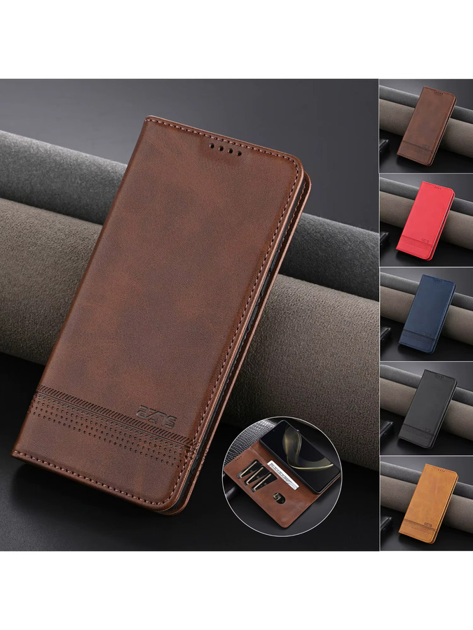 EUCAGR Brieftasche Telefonhülle aus PU-Leder für Samsung Galaxy S26 Ultra S25 S24 S23 S22 S21 S20 S10 S9 S8 mit Kabelhalterung in Braun - Bild 4