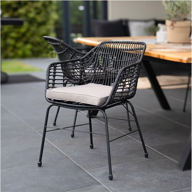 4er Set HOME DELUXE Gartenstühle TARA in Schwarz mit Sitzkissen, modern und UV-beständig - Bild 1
