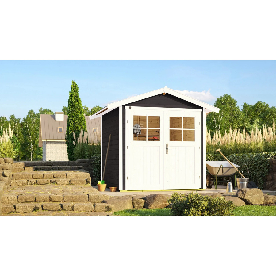 WEKA Gartenhaus 224 Gr.1 aus Massivholz in Anthrazit mit Satteldach und Doppeltür, B/H/T: 260 x 227 x 209 cm - Bild 2