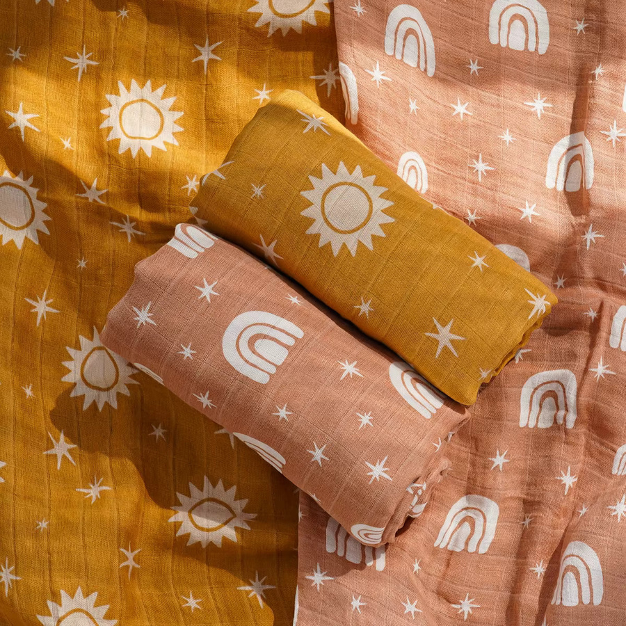 Elinfant Baby Musselin Swaddle Decke aus Bambus und Baumwolle mit Ornament-Print, B: 120 cm, B: 110 cm - Bild 2
