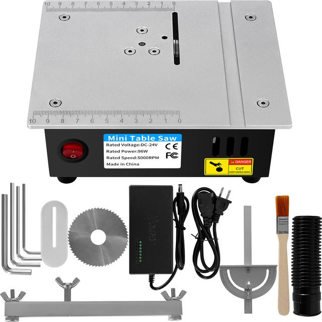 GECOFEER Mini-Tischkreissäge Elektrisch mit 63mm Klinge, 96W, Silber, 7-stufig einstellbar für DIY und PCB-Modellbau - Bild 1