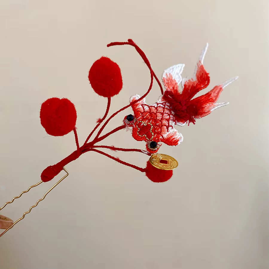 DooMei Haarspangen, rote Stoff-Koi-Fisch, Wollgarn, Damen - Bild 3
