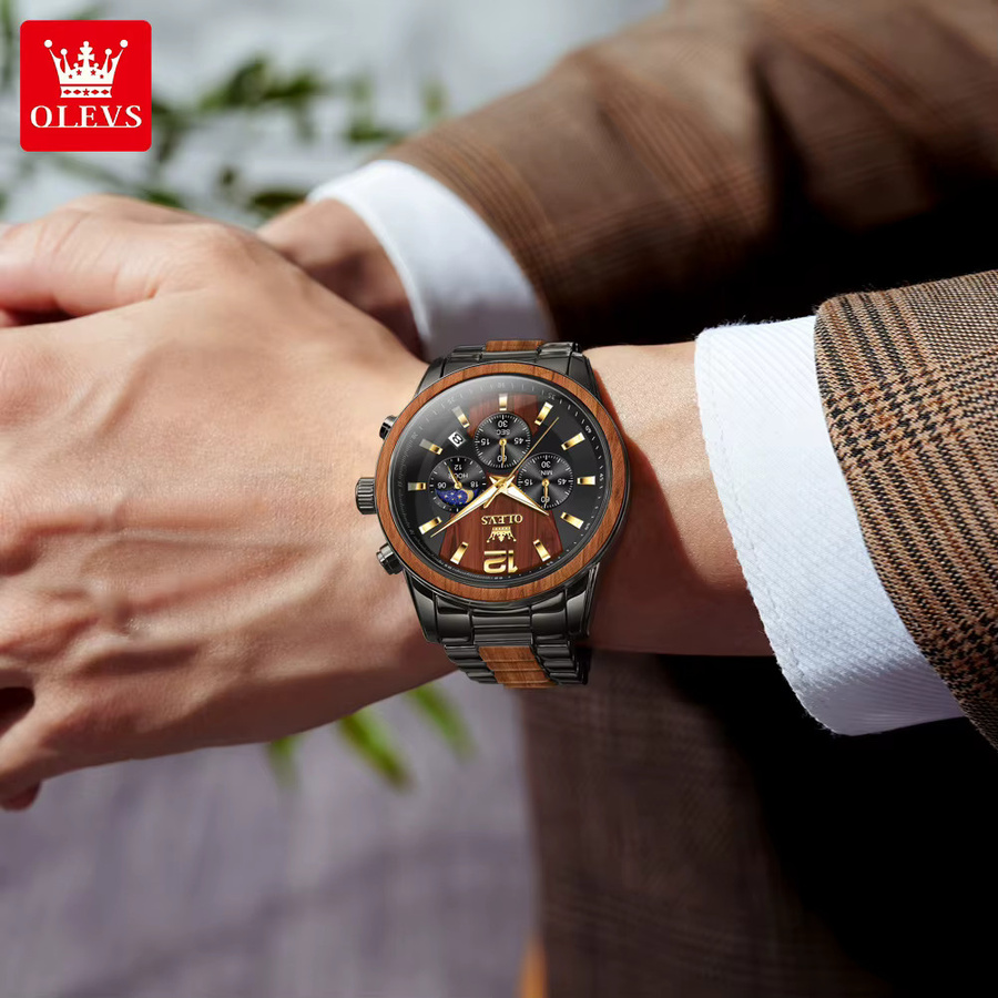 OLEVS Chronograph, Quarz, Edelstahl, 44 mm, Herren, Mondphase - Bild 3