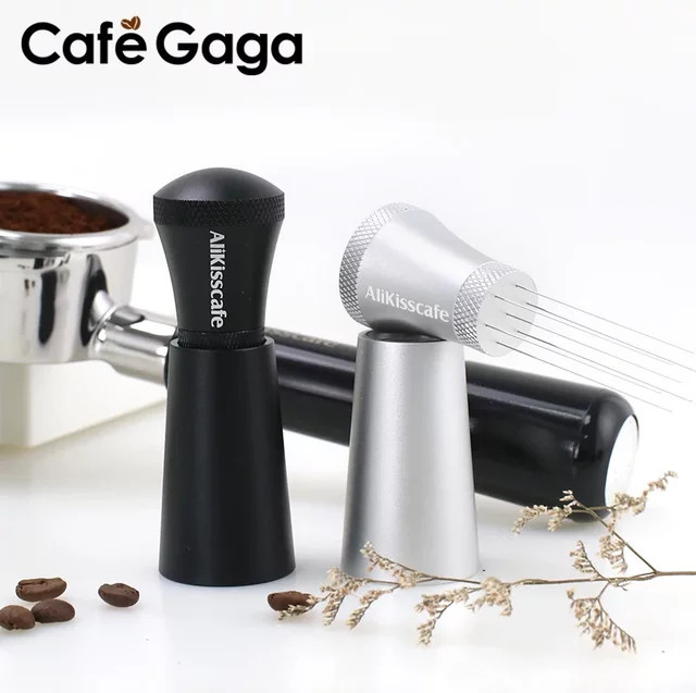 CafeGaGa WDT Espresso Kaffeepulver Rührer aus Edelstahl mit Ständer in Silber und Schwarz - Bild 1