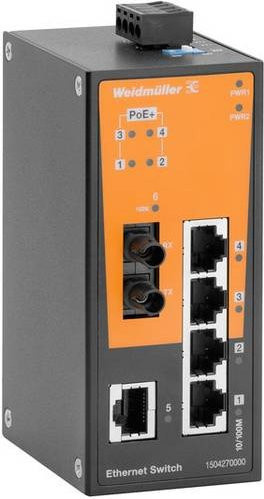 Weidmüller Industrial Ethernet Switch IE-SW-BL06T-1TX-4POE-1ST mit PoE-Funktion, 10/100MBit/s, Schwarz - Bild 1
