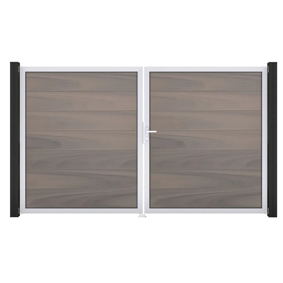 GroJa Steckzaun Tor Grande DIN Rechts EV1 Doppel-Tor Bi-Color Sand/Multicolor aus Aluminium und BPC - Bild 2