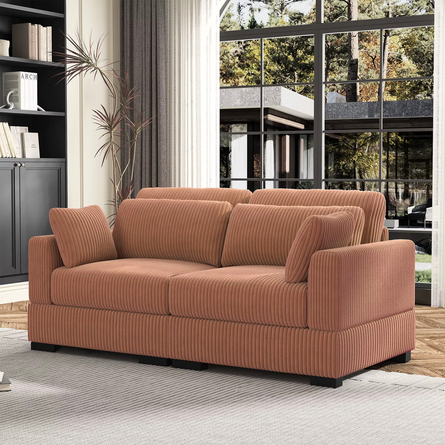 Comanlai Modernes Ausziehbares Polstersofa in Orange mit Schlaffunktion und Armlehnen - Bild 2