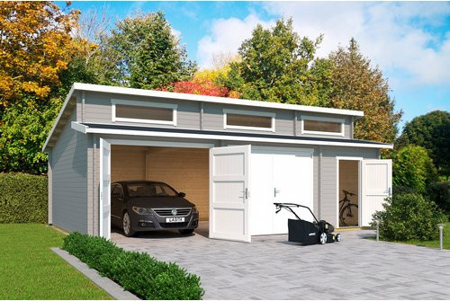 Blockgarage Lasita Maja Hawaii mit Holztoren in Grau, B/T: 820 x 579,6 cm - Bild 1
