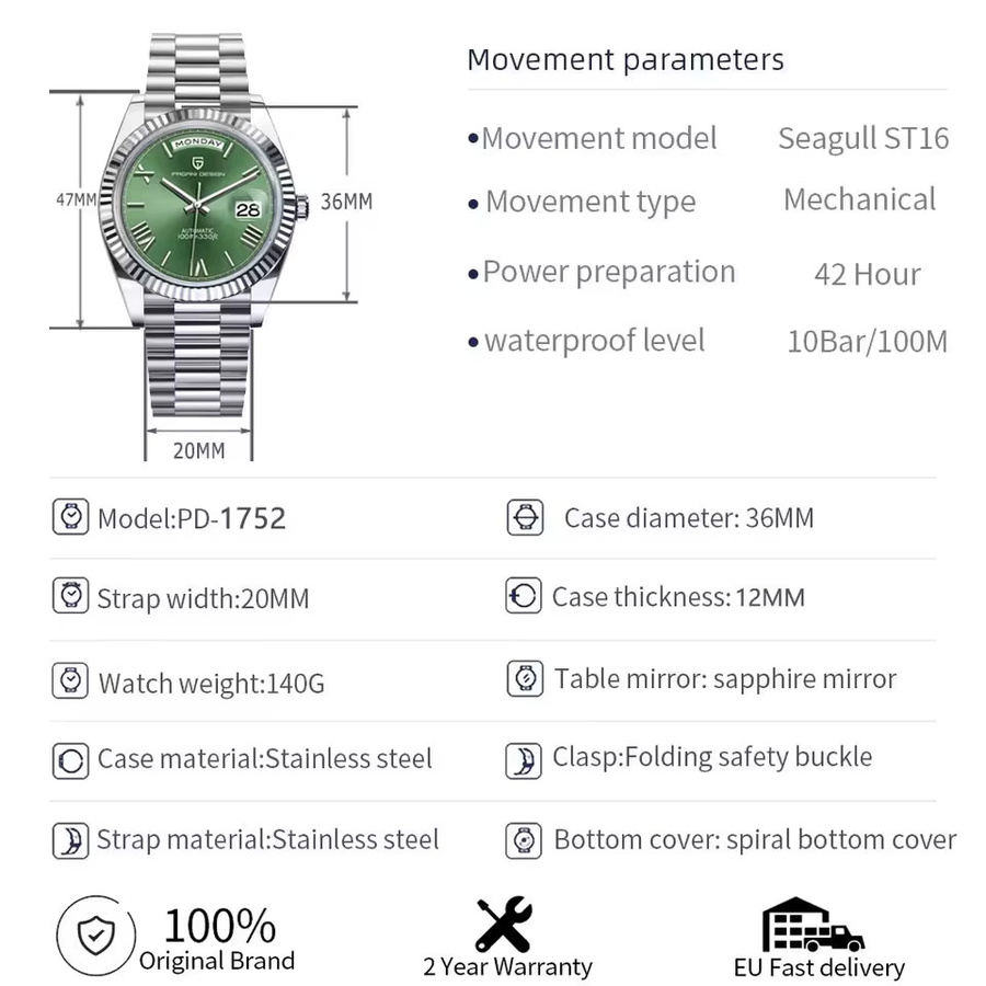PAGANI DESIGN Automatik-Armbanduhr, Edelstahl, Saphirglas, Herren - Bild 6