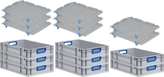 PROREGAL Spar Set 8x Eurobox Nextgen Color mit Auflagedeckel und Schiebeschnappverschlüssen, Blau, H x B x T: 12 x 40 x 60 cm - Bild 1