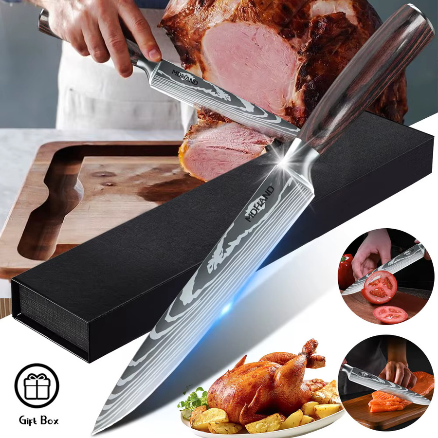 MDHAND Japanisches Küchenmesser aus Edelstahl als scharfes Schnitzmesser und Sushi-Messer, Länge: 20,32 cm - Bild 6
