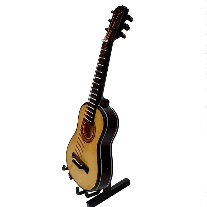 Mini E-Gitarre aus Holz als dekoratives Musikinstrumenten-Modell in Braun für Puppenhaus-Ornamente und Sammler - Bild 2