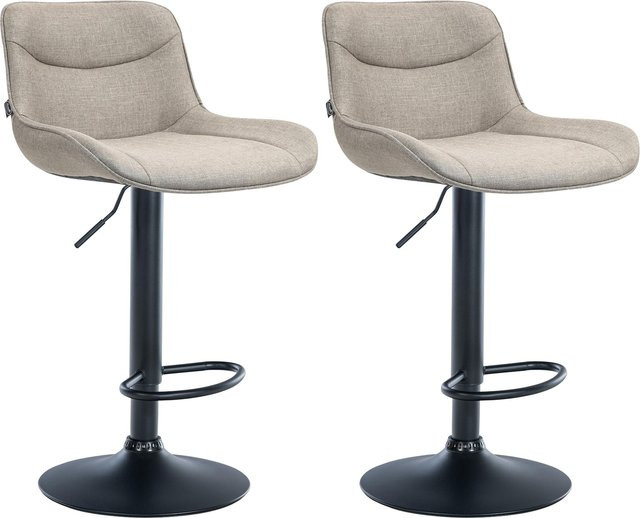 2er Set Barhocker Vonore aus Stoff mit Lehne, höhenverstellbar und 360 Grad drehbar, Farbe: Beige - Bild 1