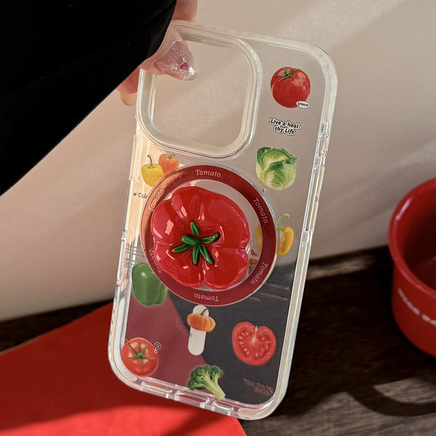 MUQGEW Magnetische iPhone Schutzhülle mit 3D Cartoon Tomaten Design, Transparent und Stoßfest für iPhone 16 15 14 13 12 Pro Max - Bild 5