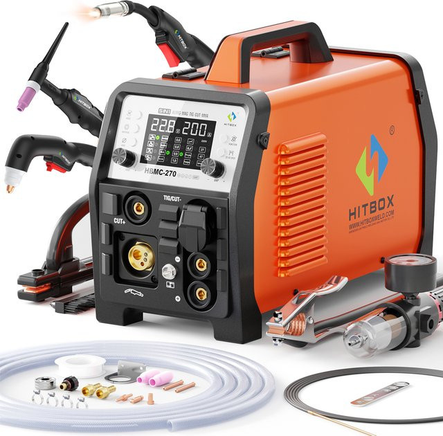 HITBOX HBMC270 IGBT-Schweißmaschine 6in1 mit HF WIG, GAS MIG, CUT, Gasless MIG, STICK MIG und Punktschweißen sowie synergistischer Steuerung - Bild 1