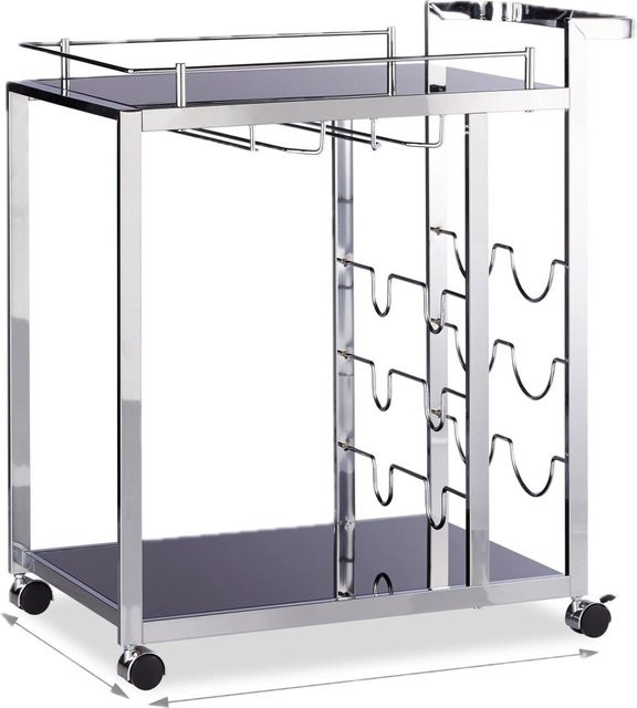 Relaxdays Servierwagen aus Glas und Metall in Schwarz mit Weinregal, B/T/H: 75 x 40 x 70 cm - Bild 1
