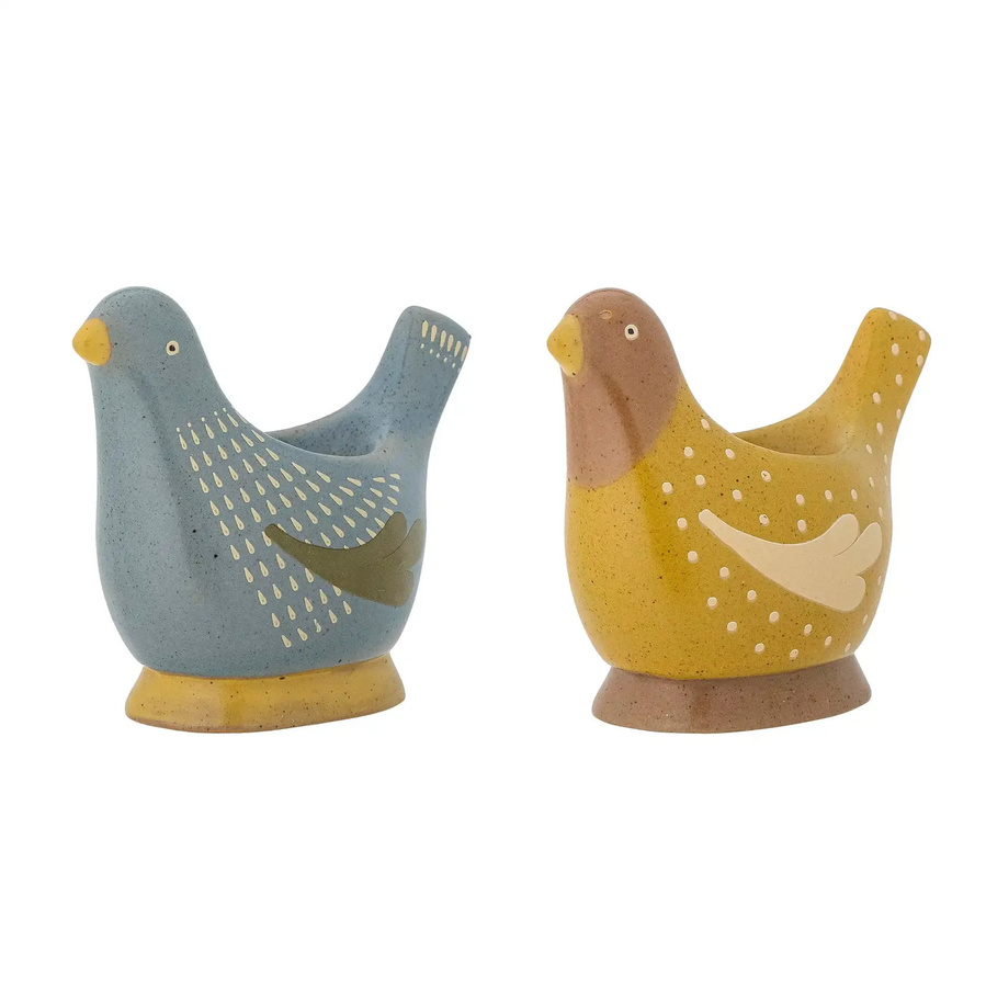 Bloomingville Eierbecher aus Keramik in Blau mit Birdy-Motiv, 2er-Set - Bild 1