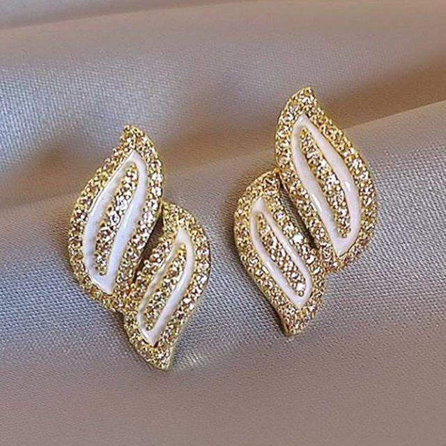 Huitan Damen-Ohrstecker, Blatt-Design, Gold, Zirkonia - Bild 1