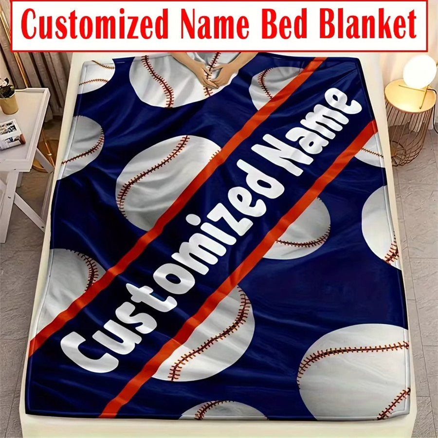 Personalisierte Flanelldecke mit Baseball-Sport-Thema von SRH in Blau, weiche Thermodecke für Herbst und Winter - Bild 4