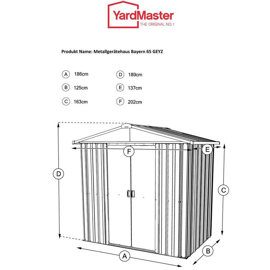 Yardmaster Metall-Gerätehaus Bayern 65 mit Satteldach und Doppelschiebetür, grün, B/T: 186 x 125 cm - Bild 2