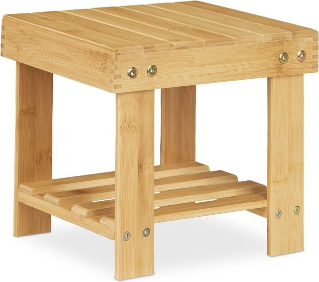 Relaxdays Fußbank aus Bambus in Natur mit Ablage, B/T/H: 24,5 x 25 x 27 cm - Bild 1