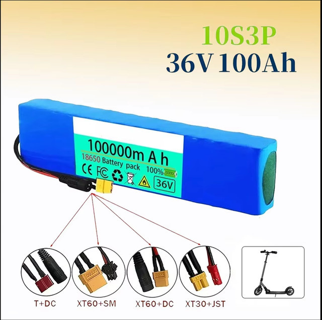 10S3P 36V 100Ah Lithium-Ionen-Akku mit 18650 Zellen und BMS für Elektrofahrzeuge inklusive 54,6 V Ladegerät in Blau - Bild 1