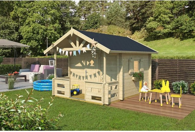 Lasita Maja Kinderspielhaus Lido aus naturbelassenem Fichtenholz in Braun-beige Natur, B/T/H: 269 x 211 x 330 cm - Bild 1