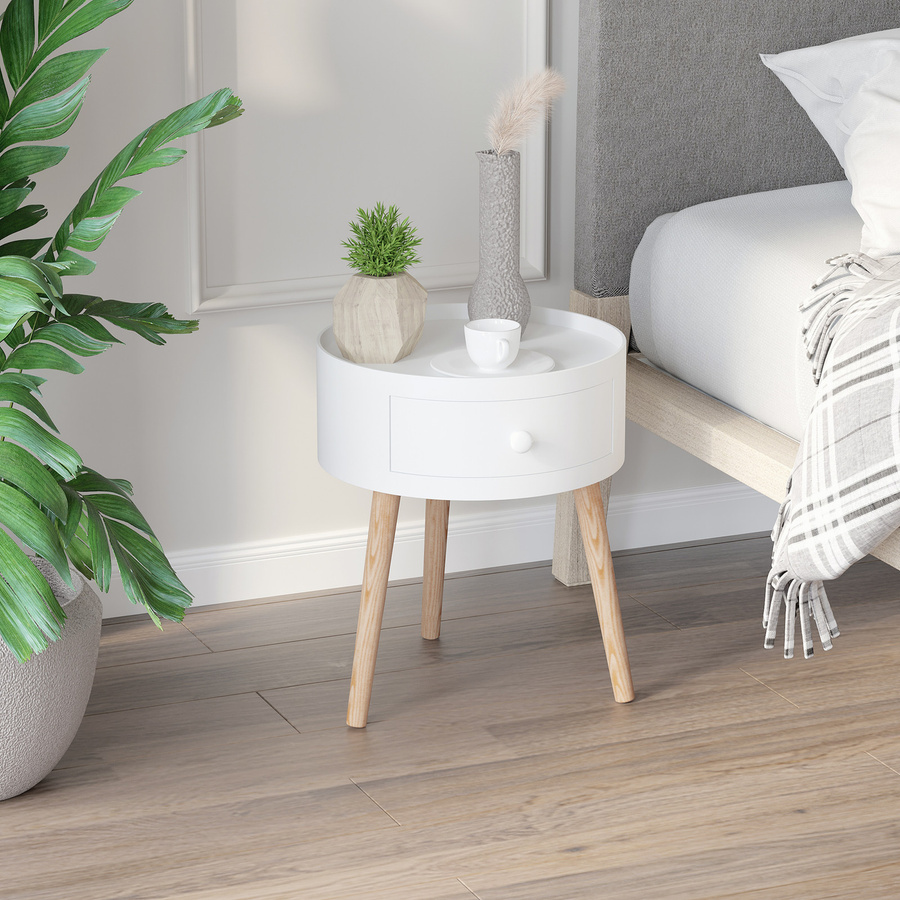 HOMCOM runder Couchtisch mit Schublade in Weiß für Wohnzimmer und Schlafzimmer, B/T/H: 38 x 38 x 45 cm - Bild 2