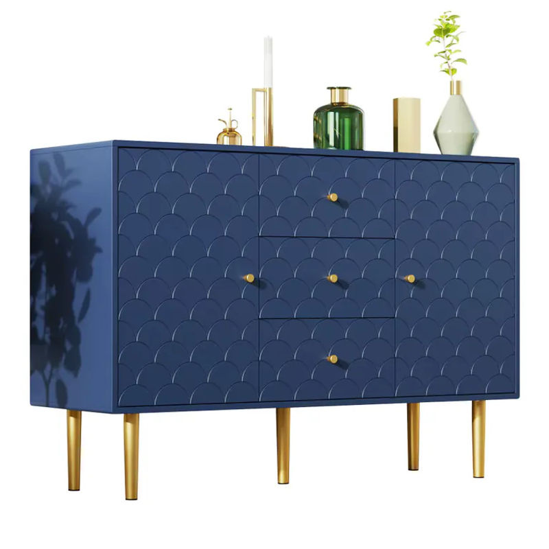 PINGGO Kommode in Marineblau mit 3 Schubladen, 2 Türen und verstellbarem Regal, Aufbewahrungsschrank für Wohnzimmer und Schlafzimmer, B/T/H: 120 x 40 x 83 cm - Bild 2