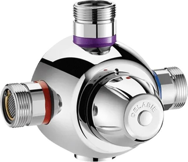 Delabie Gruppenthermostat PREMIX COMFORT T4 mit Safety-Stop, Messing, Chrom/Silber, Anschluss G1 1/4, Durchflussrate 140 l/min - Bild 1