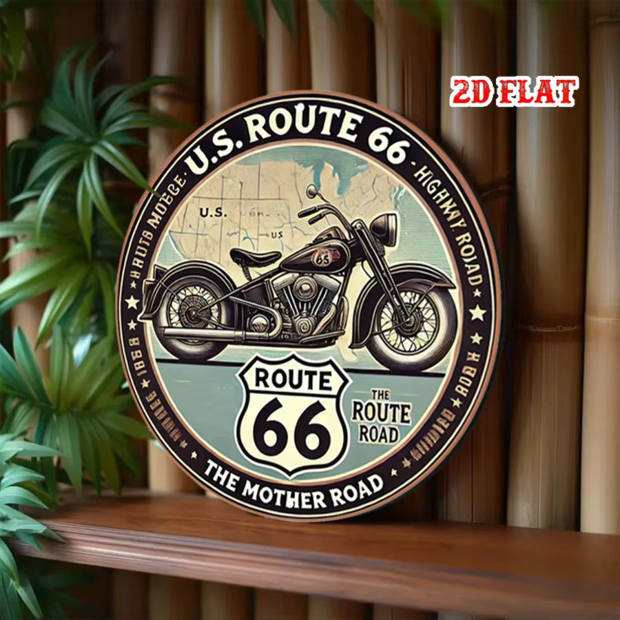CIFBUY Retro 66 Autobahn Metallwandkunst Vintage Motorrad Aluminium Garagendekoration Mehrfarbig Rund - Bild 5