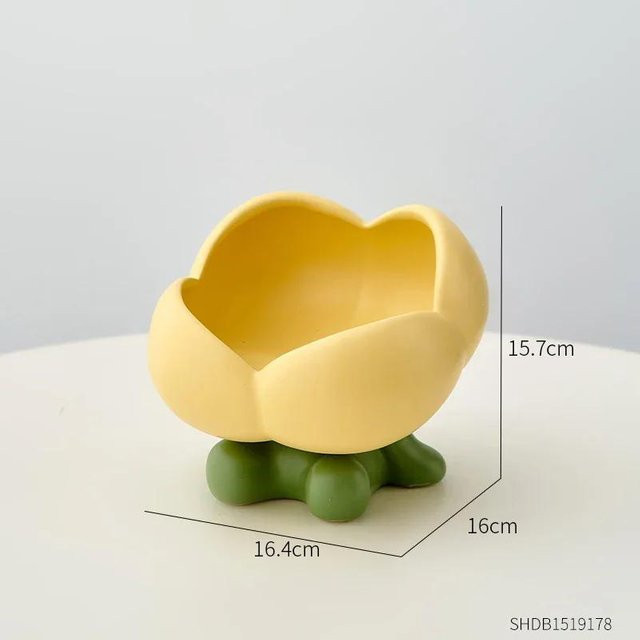 Modernes Keramik-Aufbewahrungstablett in Blumenform von Household supplies MH, beige und gelb - Bild 1