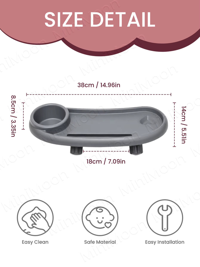 Kisslanding 3-in-1 Snack-Tablett für Kinderwagen mit verstellbarem Getränkehalter und Telefonschlitz, multifunktionaler Reise-Organizer, Schwarz - Bild 2