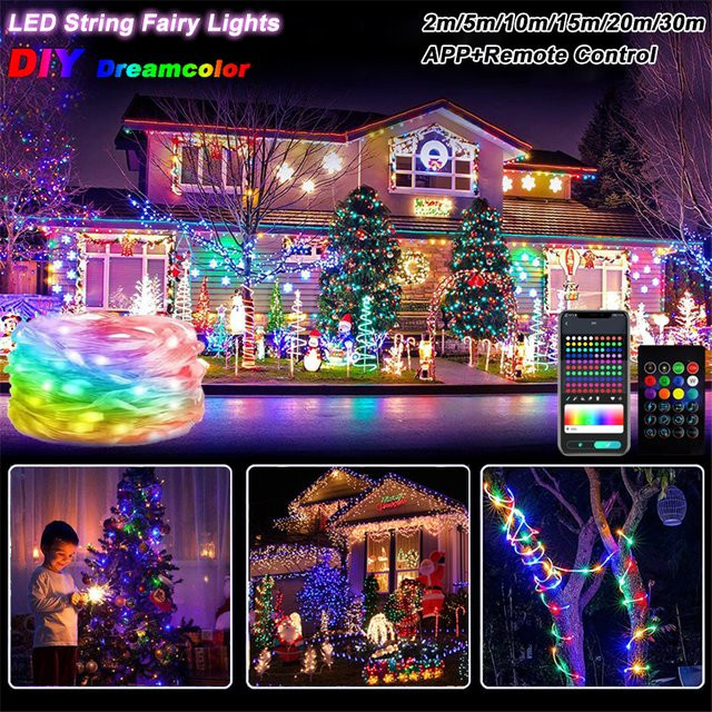 LINYILIGHT Intelligente RGBIC LED-Lichterkette mit APP-Steuerung und Fernbedienung, Dreamcolor Dekoration in Multicolour für Weihnachten und Zimmer - Bild 1