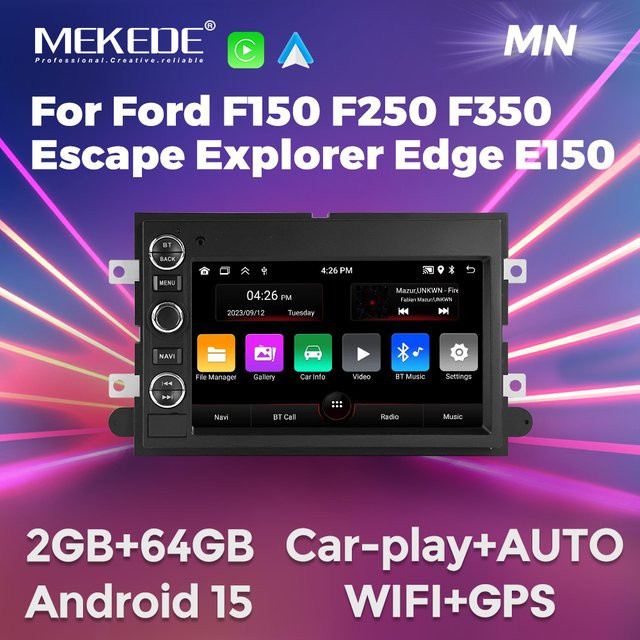 MEKEDE Android 15 Multimedia Autoradio mit Carplay, GPS und WiFi für Ford F150 F250 F350, Fusion, Mustang, Explorer, Edge und Focus in Schwarz - Bild 1