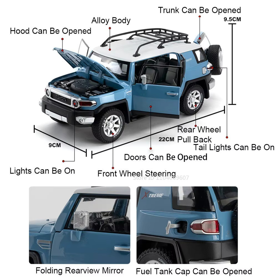 MAKEDA Prado FJ Cruiser Spielzeug-Geländewagen, 1:24, mit Licht und Sound, Metall, Schwarz - Bild 4