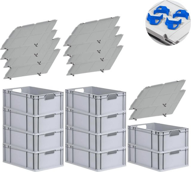 PROREGAL Spar Set mit 10x Eurobox Nextgen Economy in Blau und Grau inklusive Auflagedeckeln und 4x Schiebeschnappverschlüssen, H x B x T: 22 x 40 x 60 cm, 44 Liter - Bild 1
