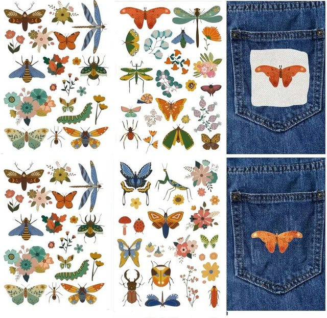 87er-Pack wasserlöslicher Stickstabilisator mit Insekten- und Blumenmotiven wie Schmetterlingen und Käfern in Multicolour - Bild 1